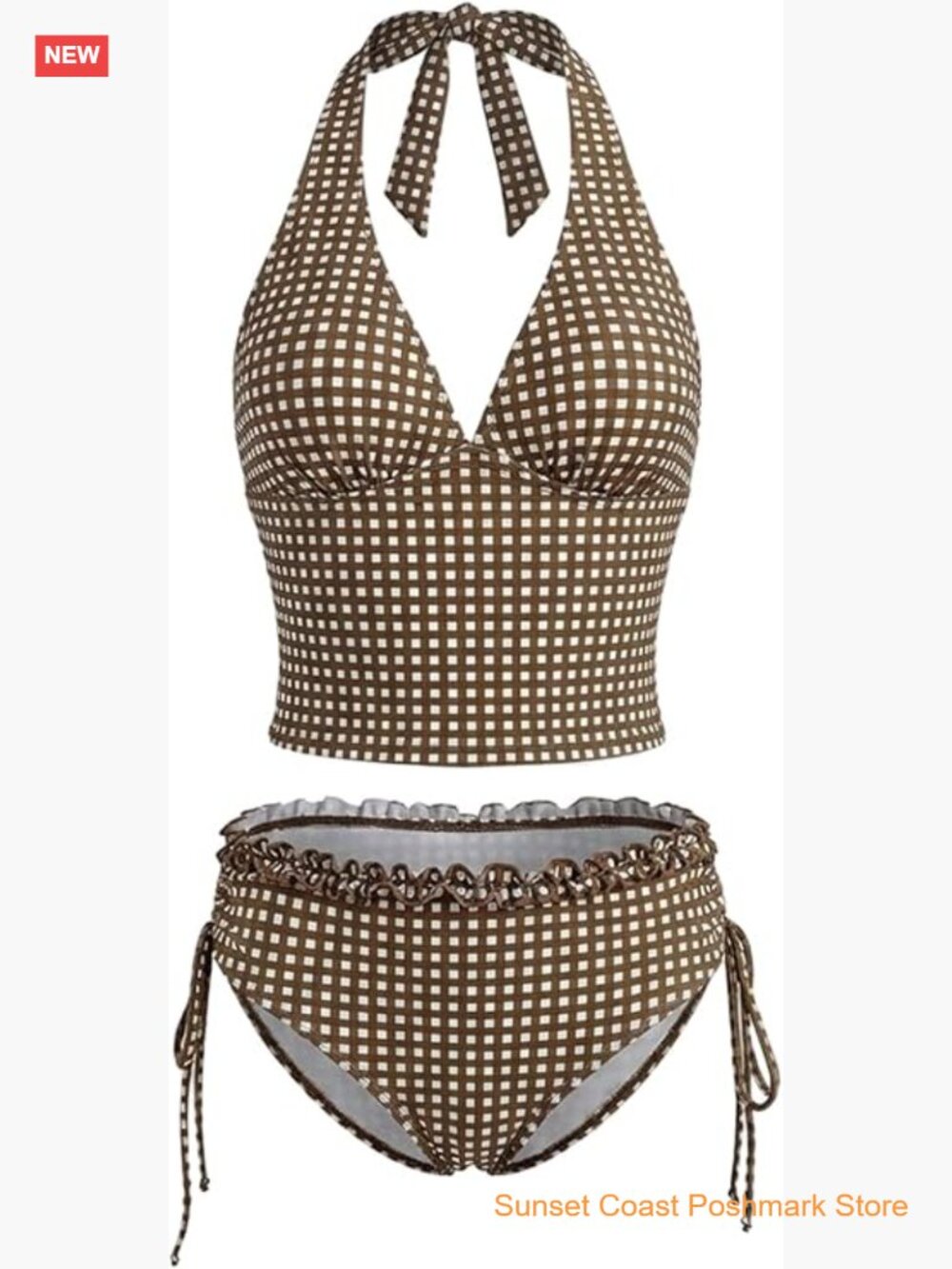 Women's Gingham Halter Tankini Set with Ruffle Panty
